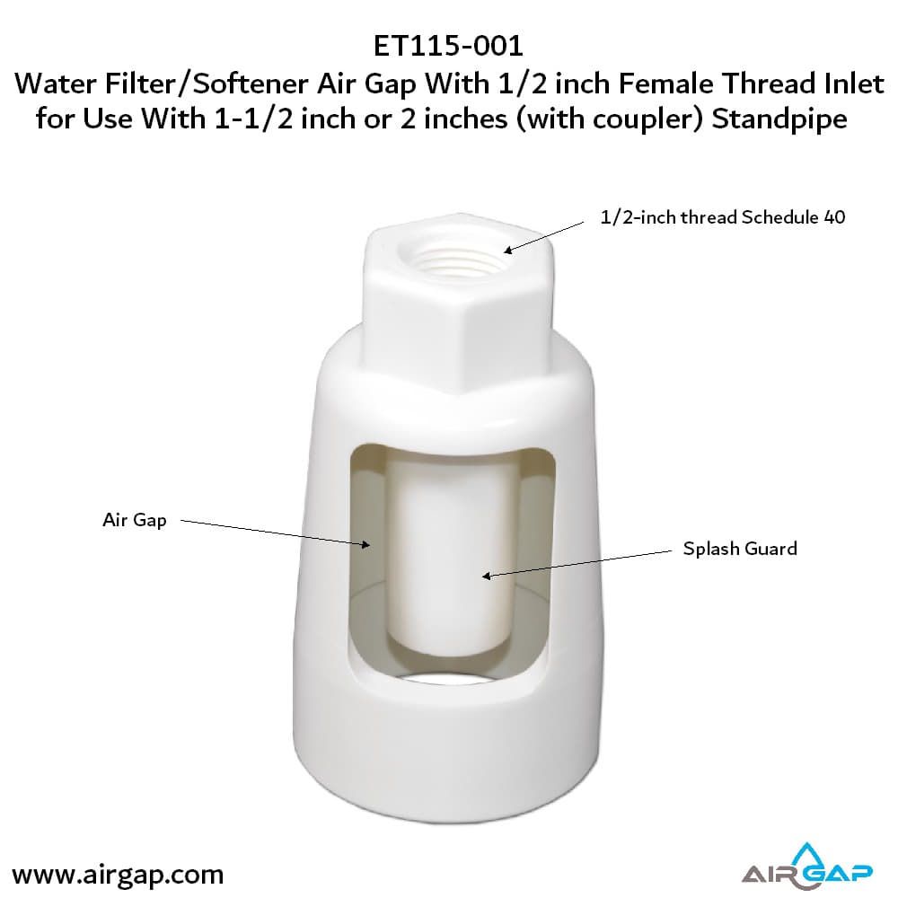 Standpipe Airgap - 1.5" PVC 40 / ABS,  1/2" FPT G15