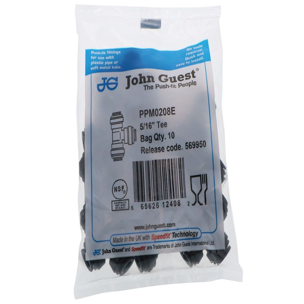 John Guest Union Tee Black Polypropylene - 5/16