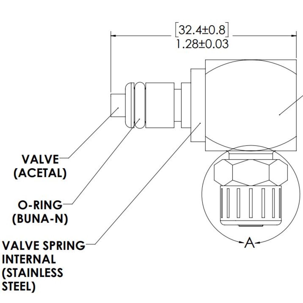 LinkTech 20CB Series Elbow Male, Valved, 1/4" PTF, Chrome Brass, Buna N