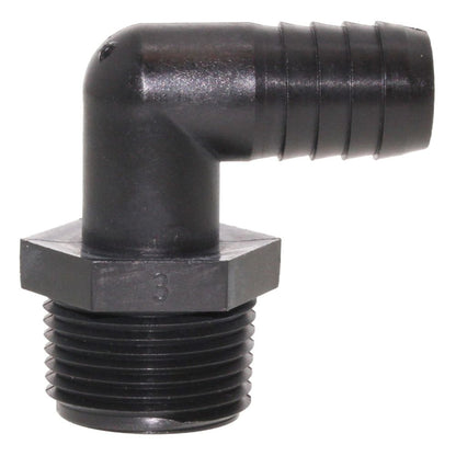 Male Elbow Barb x Male NPT - 5/8" HB x 3/4" MNPT - Black Polypropylene