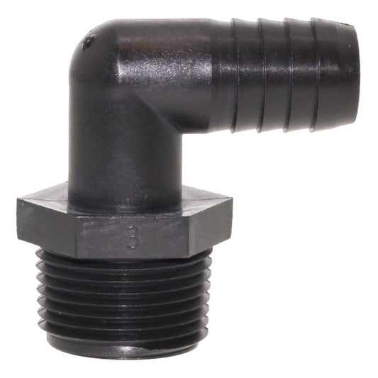 Male Elbow Barb x Male NPT - 5/8" HB x 3/4" MNPT - Black Polypropylene