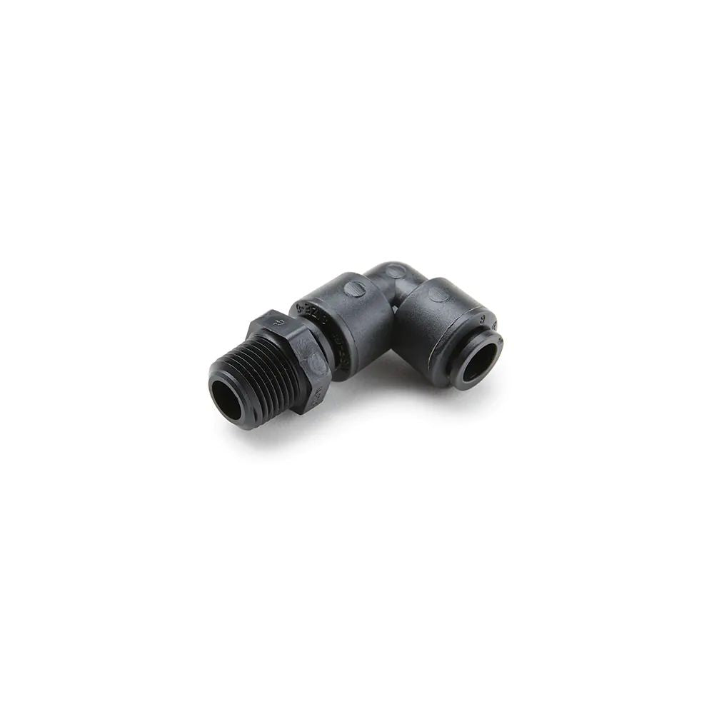 Black Kynar PVDF Male  Elbow Swivel - 3/8 x 3/8 NPTF