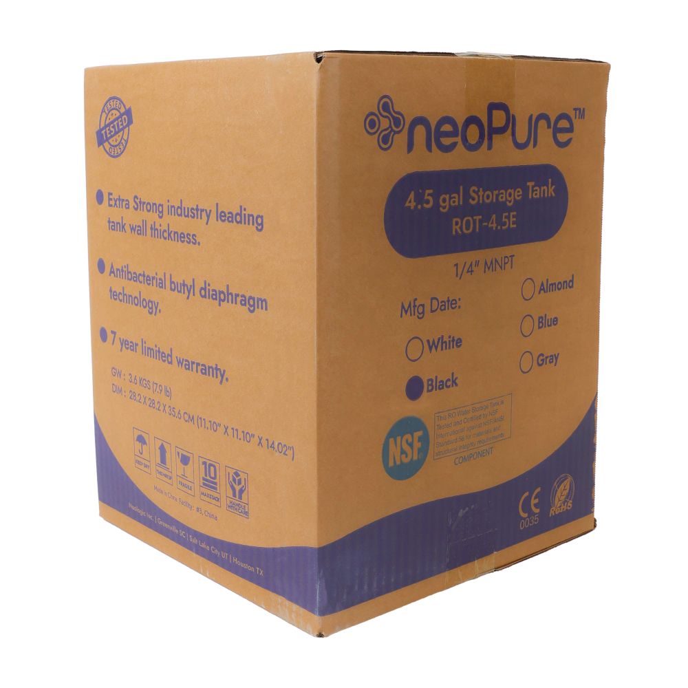 NeoPure Tank RO Storage 4.5 Gal, 9.6" dia x 15.15"h, 1/4" MNPT Black