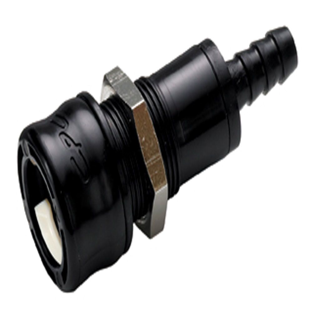 BACD16004MBLK Valved In-Line Panel Mount Hose Barb BreakAway Coupling Body Molded Black - 1/4 ID Barb