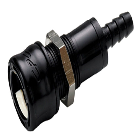 BACD16004MBLK Valved In-Line Panel Mount Hose Barb BreakAway Coupling Body Molded Black - 1/4 ID Barb