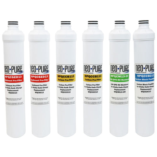 Neo-Pure 13" 50 GPD Replacement RO Membrane Filter Kit for Watts Kwik Change