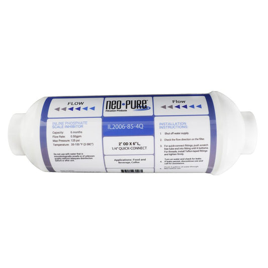 Neo-Pure Inline 2x6 Phosphate Scale Inhibitor with Sediment Pad, 1/4 QC Filter