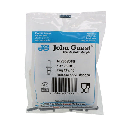John Guest Stem Barb Connector  - 1/4 OD Stem x 3/16 ID Barb
