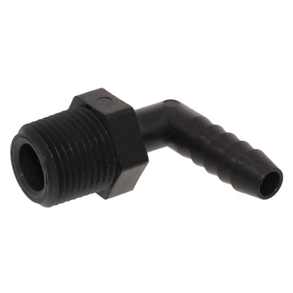 Male Elbow Barb x Male NPT - 5/16" HB x 3/8" MNPT - Black Polypropylene
