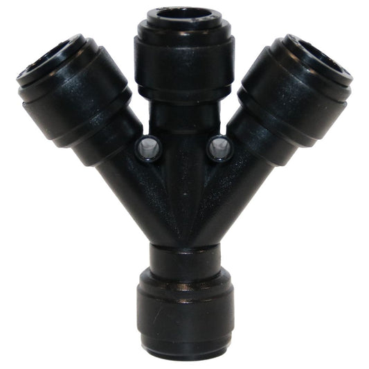 NeoFit Acetal Black Three Way Divider 1/2" tube x 1/2" tube