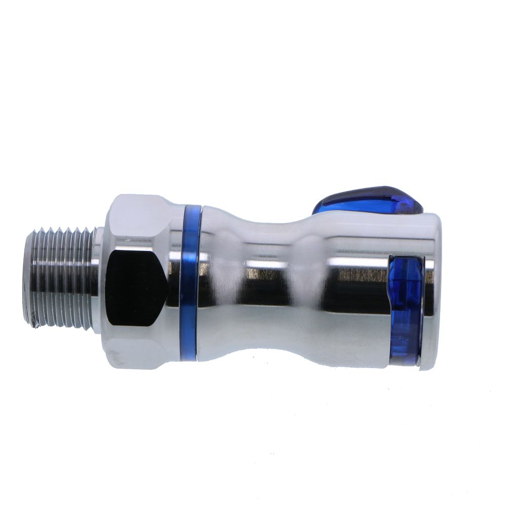 LQ6D10006BLU Valved Pipe Thread Liquid Cooling Coupling Body 3/8 NPT Cool Blue