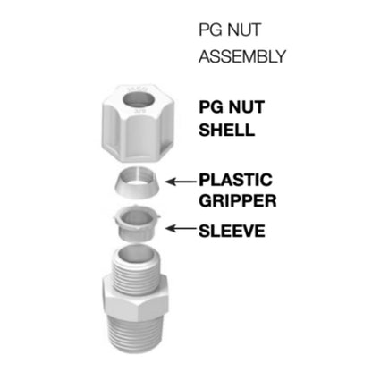 JACO P-PG-6 Polypropylene Plastic Gripper Nut 3/8 OD Tube