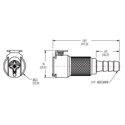 MCD1704V Valved In-Line Hose Barb Coupling Body 1/4 ID Bard w/ Viton O-ring