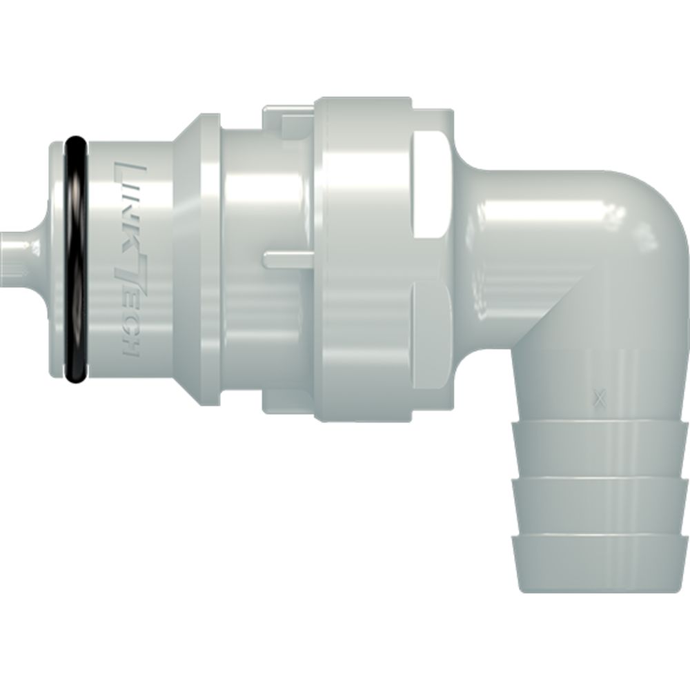 LinkTech 60PP Series Elbow Male, Valved, 1/2" HB, Polypropylene, EPDM
