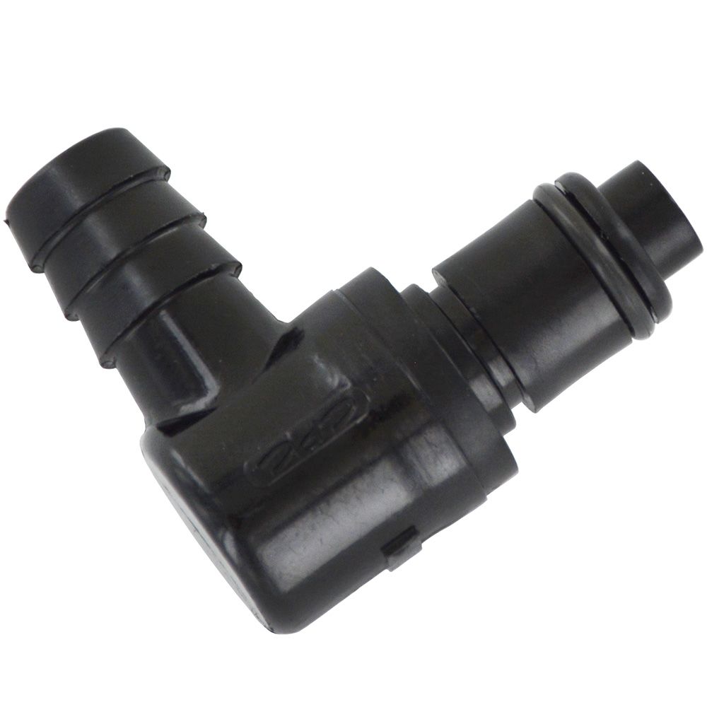 PLCD23005VMBLK Valved Black Elbow Hose Barb Coupling Insert 5/16 ID Barb FKM [Viton] O-rings