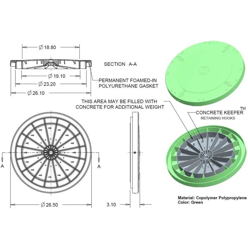 24x6 Inch Tuf-Tite Bundle - 24x6 riser, 24 inch flat lid & 24 inch ring adapter