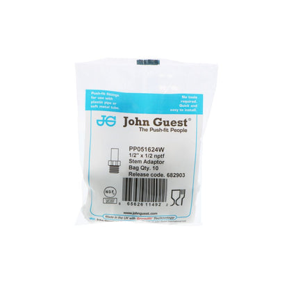 John Guest Stem Adapter Polypro - 1/2 x 1/2 NPTF