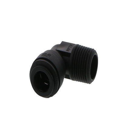 John Guest Fixed Elbow NPTF Black Polypropylene - 3/8 x 3/8 NPTF