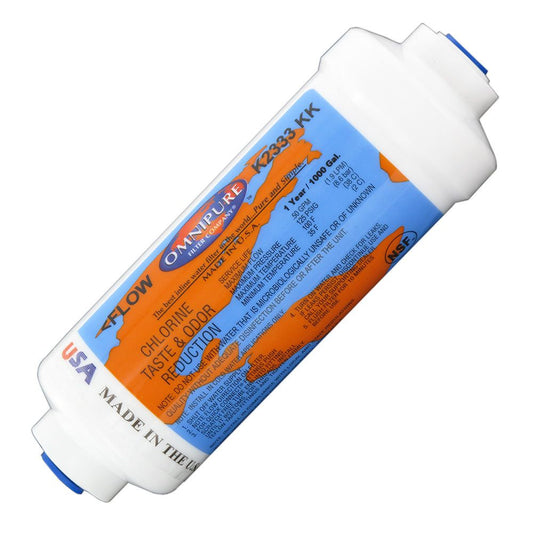Omnipure K2333-JJ/K2340-JJ Inline GAC 6" x 2" Postfilter 1/4 tube Enviropure® MaxPro®  100 Compatible - 1/4" Push-in