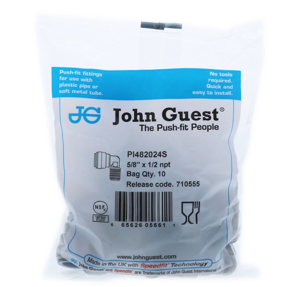 John Guest Fixed Elbow NPTF - 5/8 x 1/2  NPTF