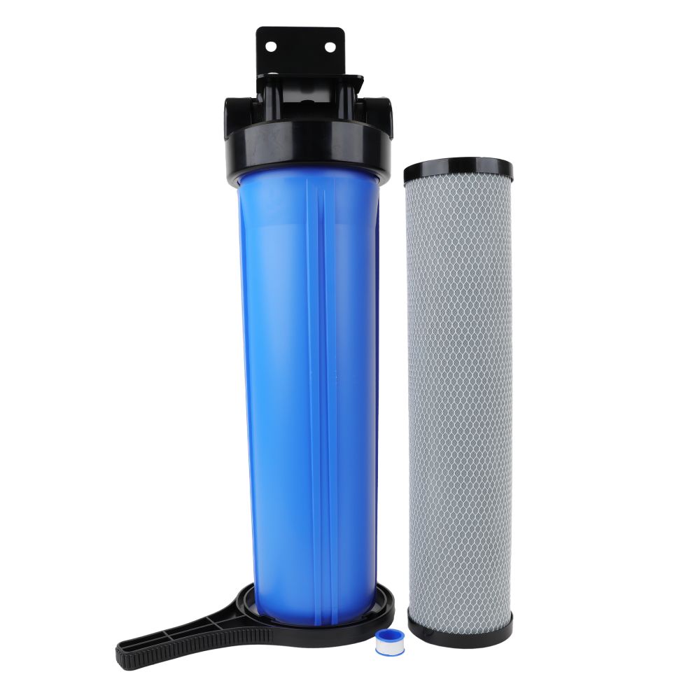 20" BB Filter Housing DIY [assy req'd] - Blk Cap/Blue Sump 1" PR, Wrench, Dual Function Filter