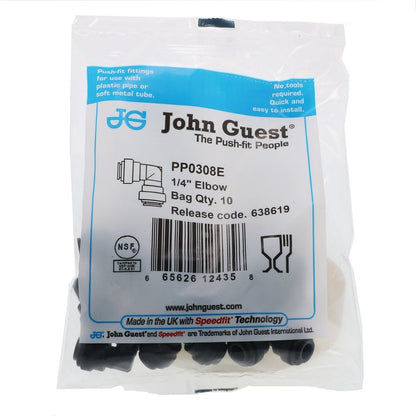 John Guest Union Elbow Black Polypropylene  - 1/4