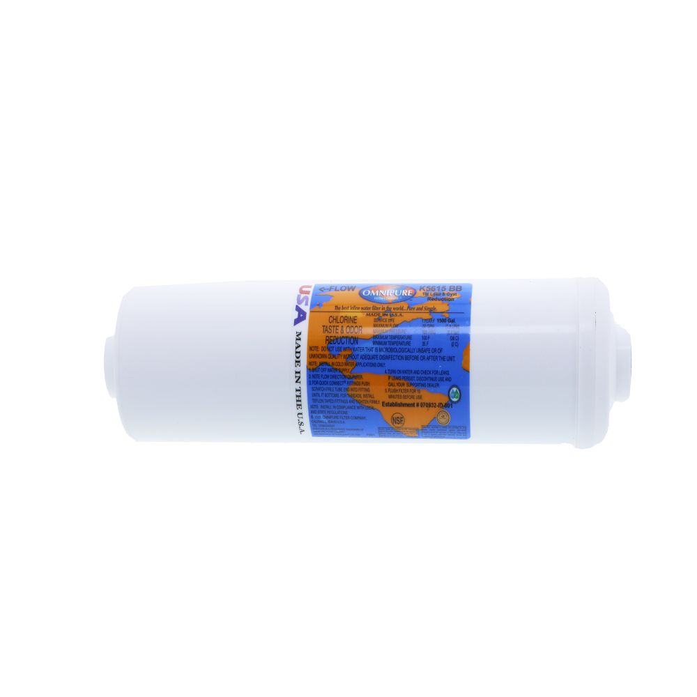 Omnipure Inline K5615-KK 1 mic CTO/Lead/Cyst/VOC - 12" x 2.5" Filter - 3/8" Quick Connect