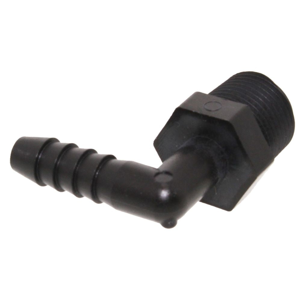 Male Elbow Barb x Male NPT - 5/16" HB x 3/8" MNPT - Black Polypropylene