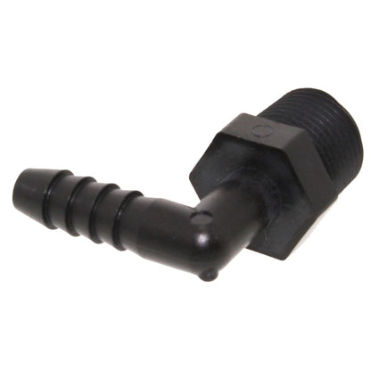 Male Elbow Barb x Male NPT - 5/16" HB x 3/8" MNPT - Black Polypropylene