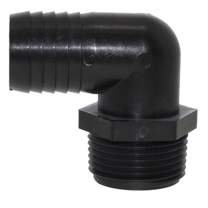 Male Elbow Barb x Male NPT - 3/4" HB x 3/4" MNPT - Black Polypropylene