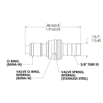 LinkTech 50AC Series Straight Male, Valved, 3/8" HB, Natural Acetal, Buna N