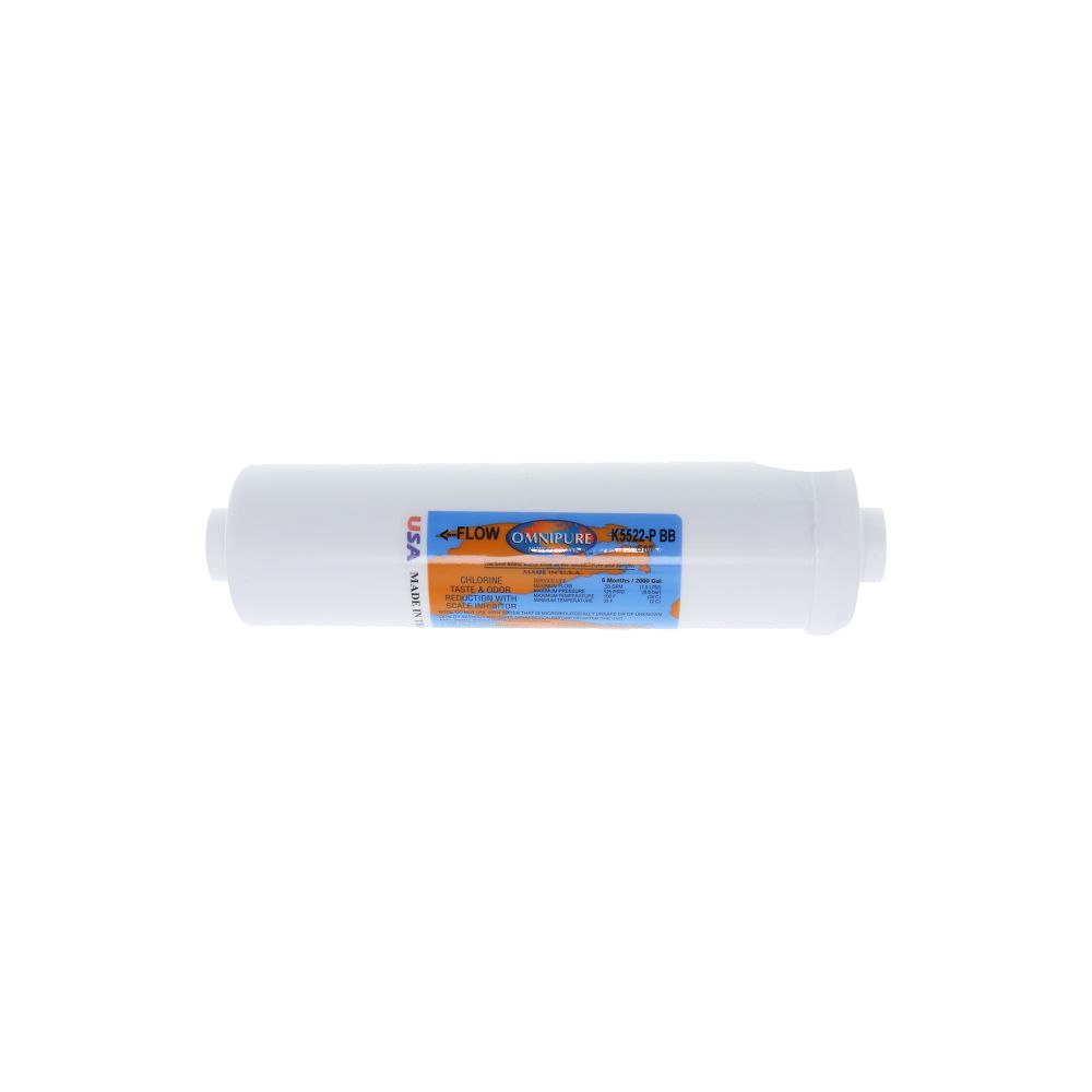 Omnipure Inline K5522-P-BB 5 mic Carbon Block CTO [w/ Scale Reduction] - 10" x 2.5" Filter - 1/4" FPT