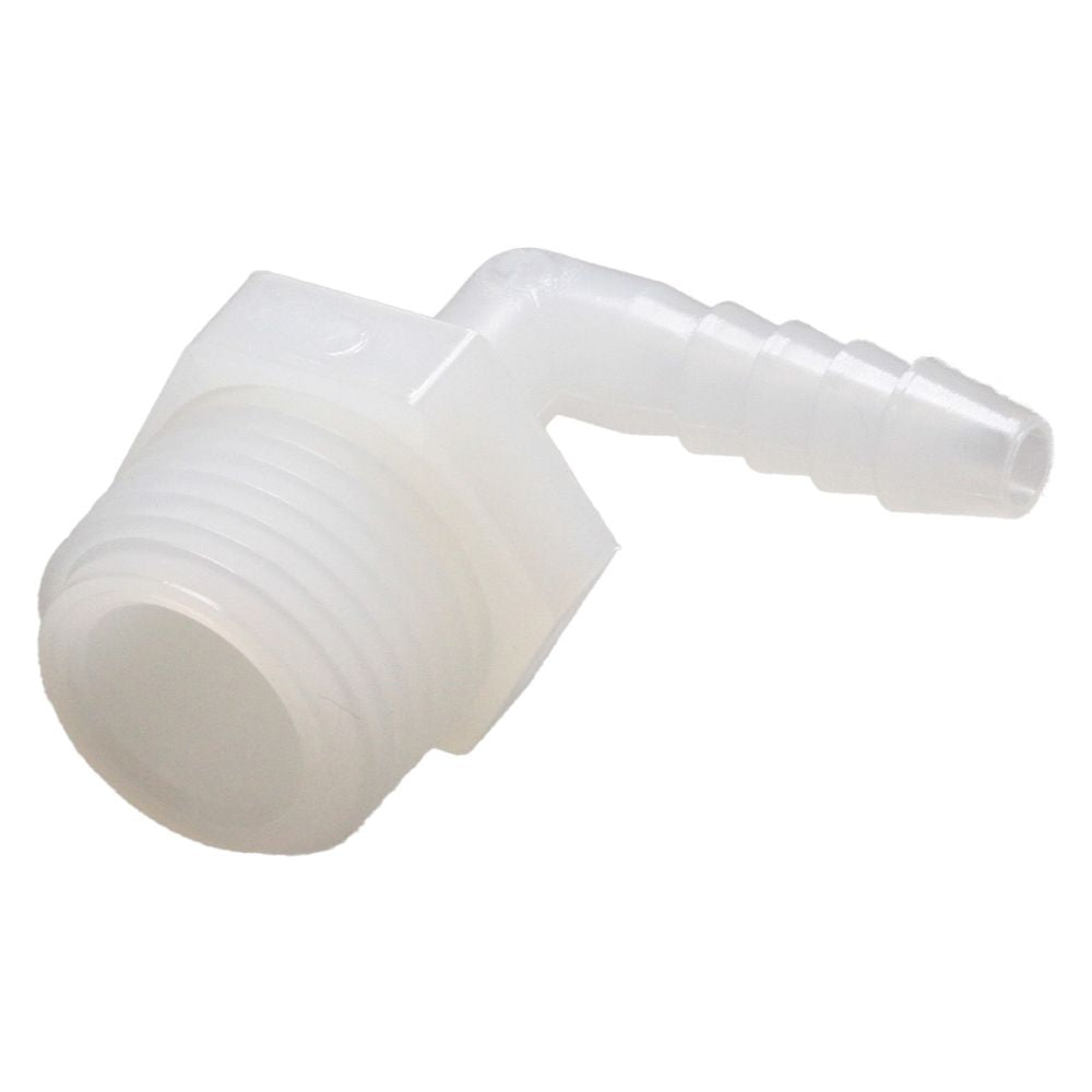 Male Elbow Barb x Male NPT - 1/4" HB x 1/2" MNPT - Natural Nylon