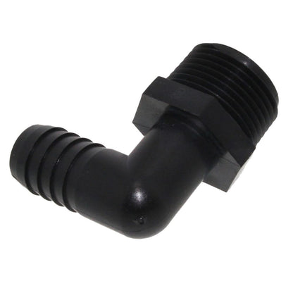 Male Elbow Barb x Male NPT - 5/8" HB x 3/4" MNPT - Black Polypropylene
