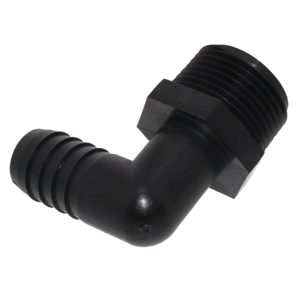 Male Elbow Barb x Male NPT - 1/2" HB x 1/2" MNPT - Black Polypropylene