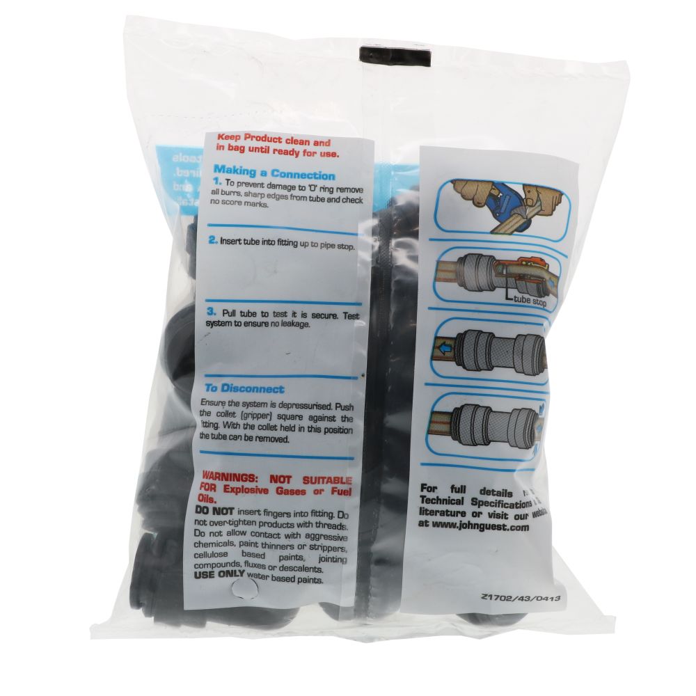 John Guest Union Elbow Black Polypropylene  - 1/2