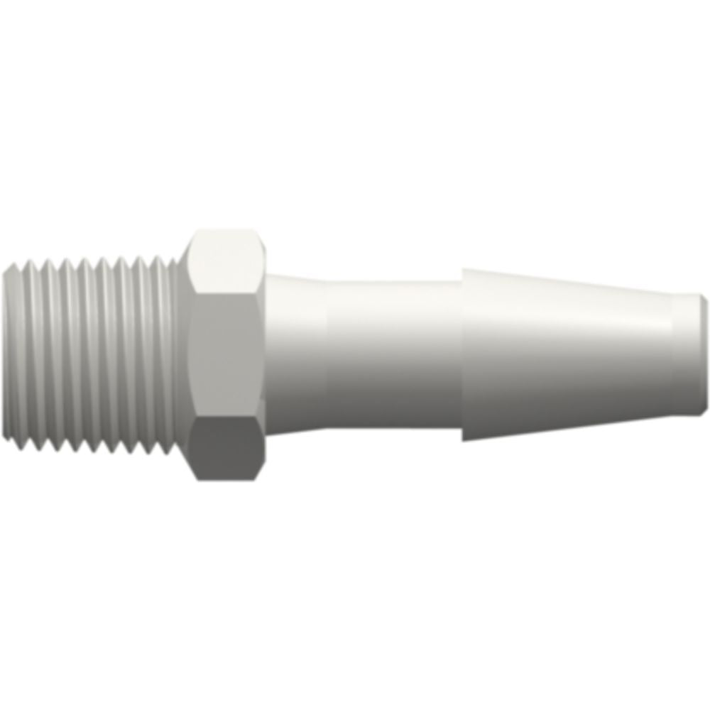 LinkTech 1/8-27 NPT Thread with 7/16" Hex to Classic Series Barb, 1/4" [6.4 mm] ID Tubing, White Nylon