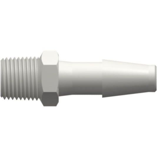 LinkTech 1/8-27 NPT Thread with 7/16" Hex to Classic Series Barb, 1/4" [6.4 mm] ID Tubing, White Nylon