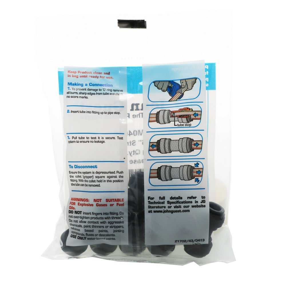 John Guest Union Connector Black Polypropylene  - 5/16