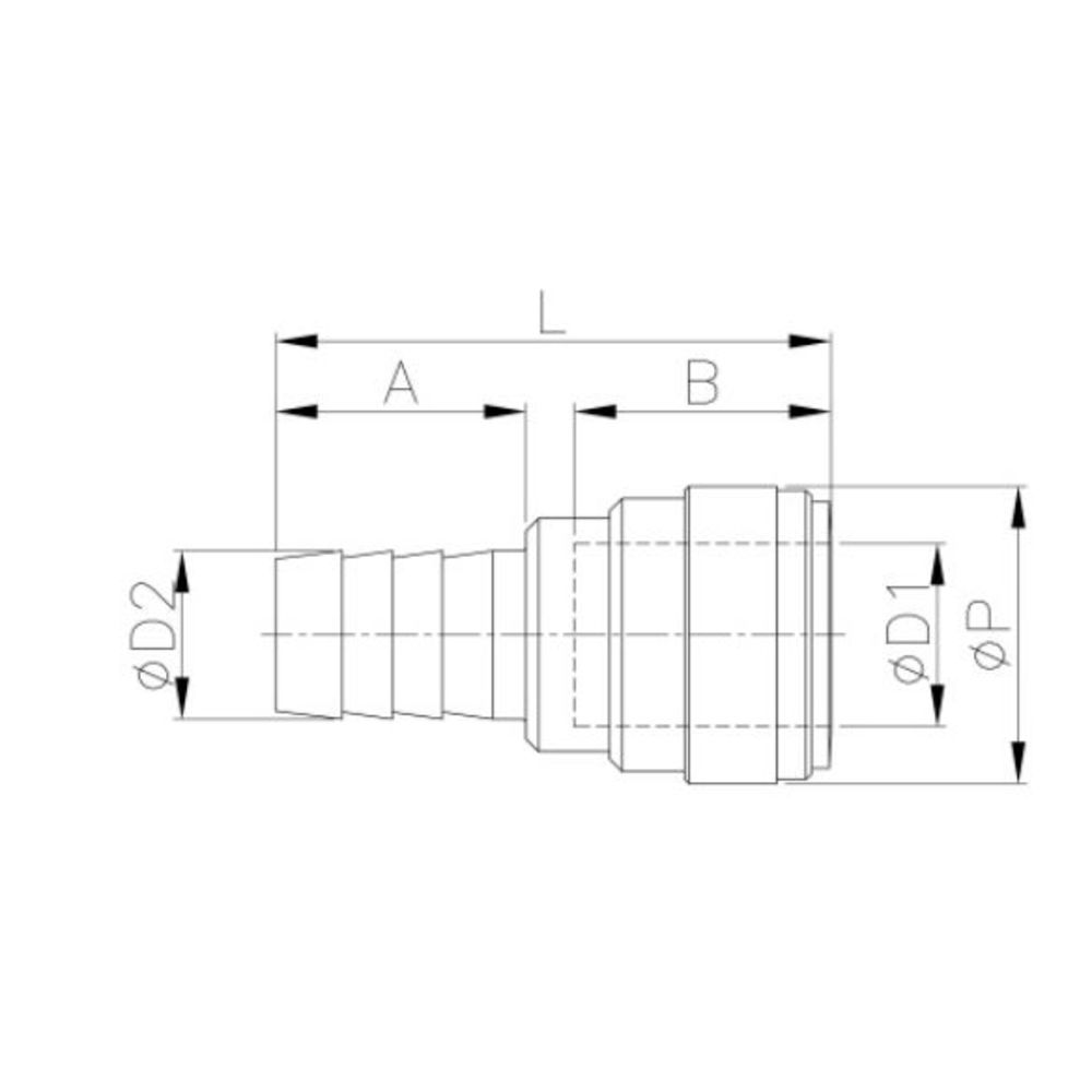 NeoFit - Acetal Black Barb Connector 22mm Tube x 3/4" barb