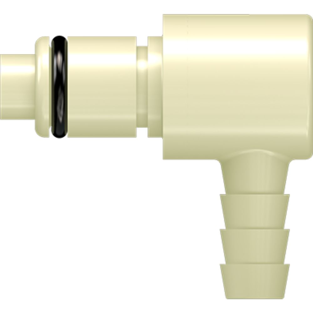 LinkTech 40PP Series Elbow Male, Valved, 1/4" HB, Molded Almond Color, Polypropylene, EPDM