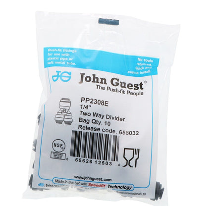 John Guest Two Way Divider Black Polypropylene - 1/4