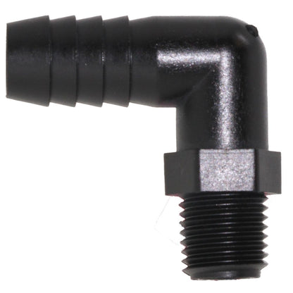 Male Elbow Barb x Male NPT - 5/8" HB x 3/8" MNPT - Black Polypropylene